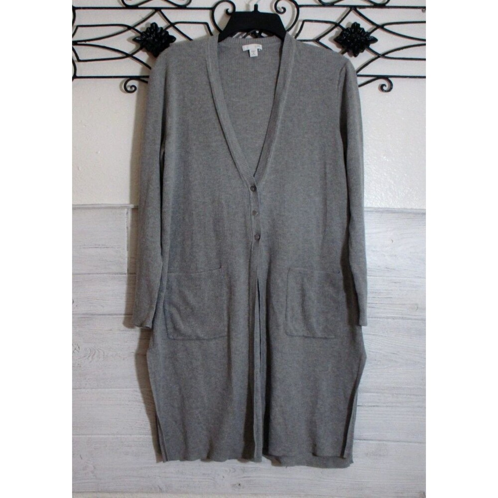 J Jill Long Cardigan Sweater Women's Size PM Long Sleeve Gray V Neck
